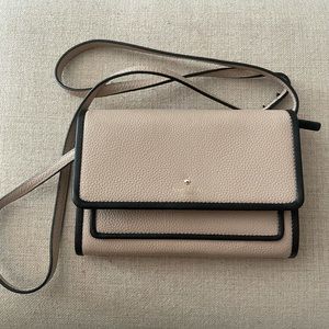 Kate Spade Wallet Crossbody Purse Shoulder Strap Black Blush Leather